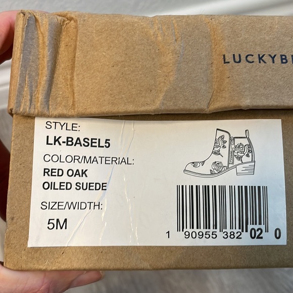 NIB Lucky Brand Basel Red Oak Oiled Suede Leather Floral Booties Boots 5 - Picture 9 of 9